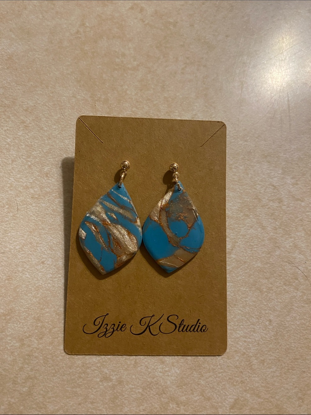 Hand Crafted Turquoise and Gold Swirl Teardrop Earrings